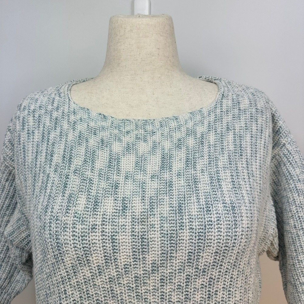 Woman Within Blue White Marled Short Sleeve Sweater Boat Neck 14/16 M 56-0545-6